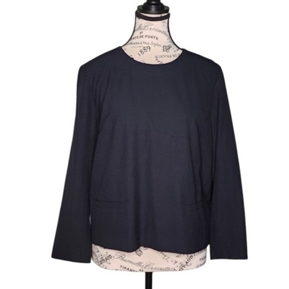 Ann Taylor Black Structured Blouse Size 6 Long Sleeve Career Office Top